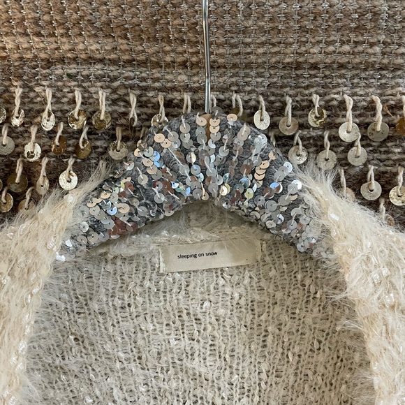 🤍 Anthropologie Sleeping on Snow open-front cream sparkly flowy cardigan - Picture 2 of 8